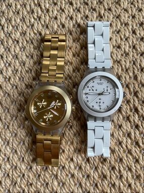 Swatch Gold and White Stainless Steel Link Wristwatches